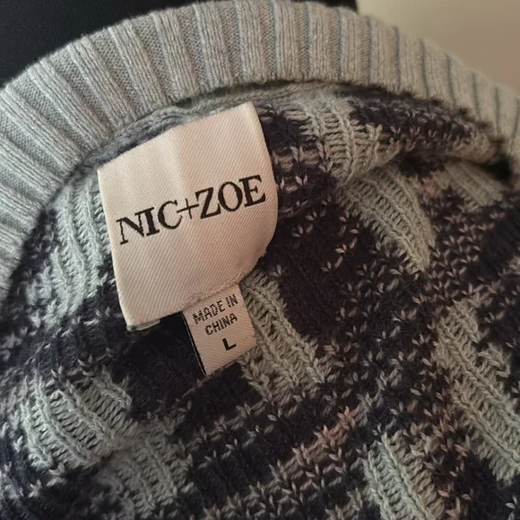 NIC+ZOE blue jacquard split next sweater size L - Picture 3 of 4